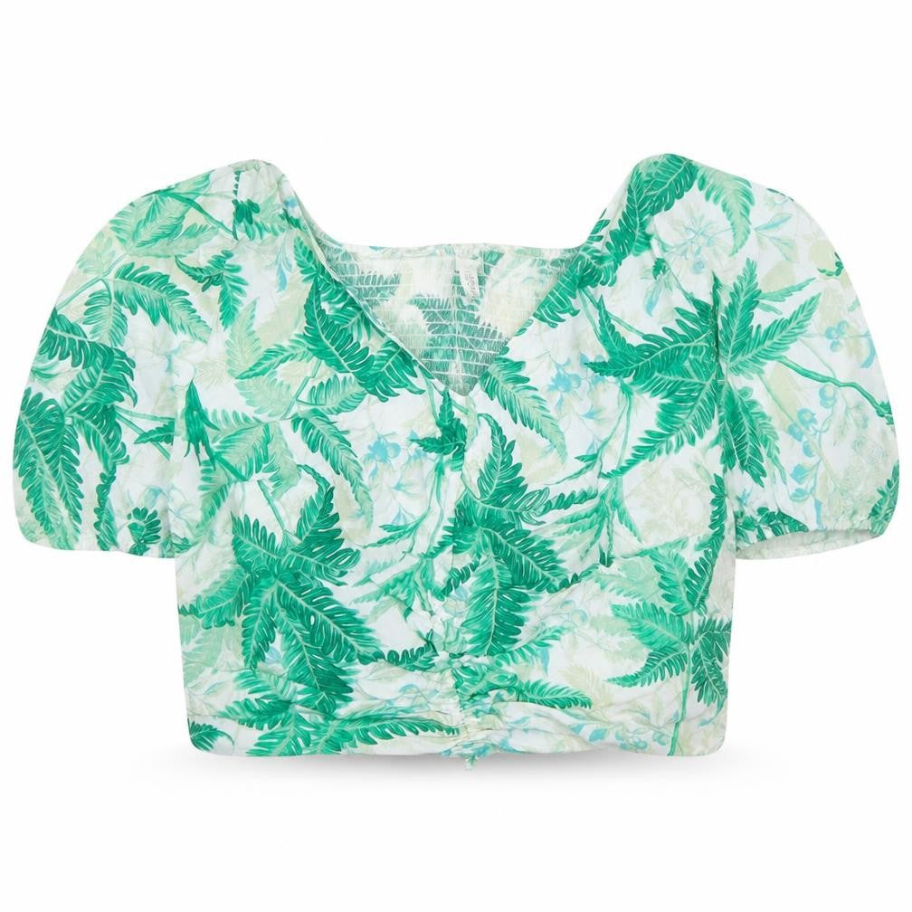 H&M Women's Green Tropical Off Shoulder Cropped Blouse Size 18