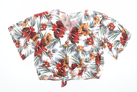 City One Women’s Multicoloured Floral V-Neck Cropped Blouse XL