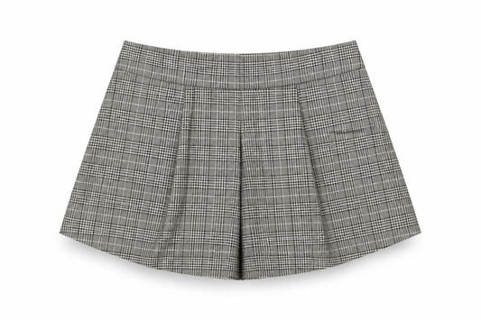 Front view of Zara Woman Grey Check Pleated Chino Shorts, size L