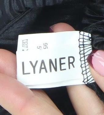 LYANER Women Black M Collared Long Sleeve Shirt Dress