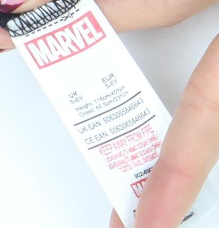 Marvel Boys Black 5-6 Years Short Sleeve Cotton Graphic T-Shirt