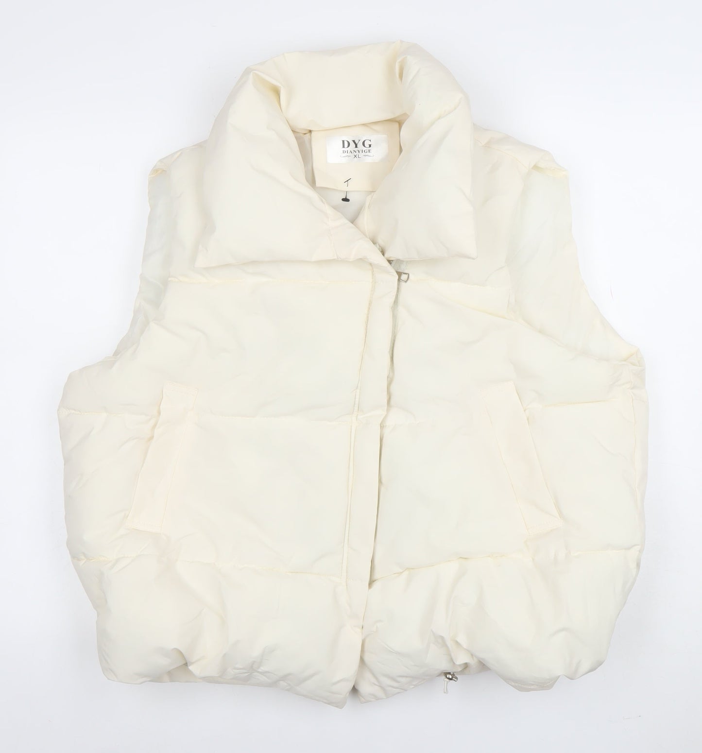 DYG Women Ivory XL Puffer Waistcoat Sleeveless Quilted Zip Gilet