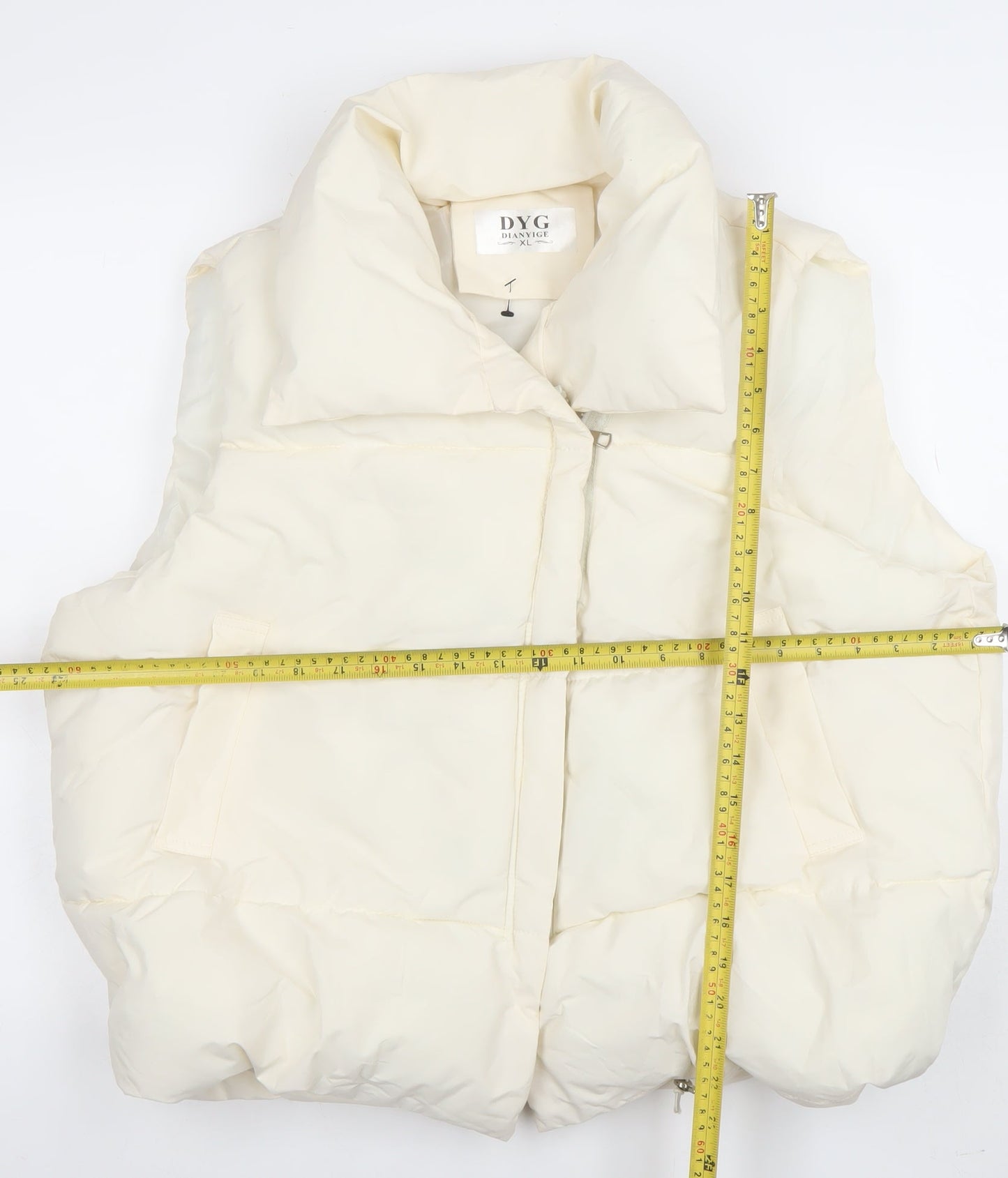 DYG Women Ivory XL Puffer Waistcoat Sleeveless Quilted Zip Gilet