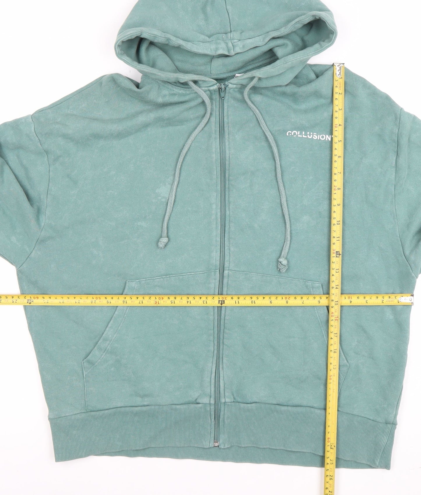 Collusion Men's Green Full Zip Hoodie Size S Casual Cotton Blend