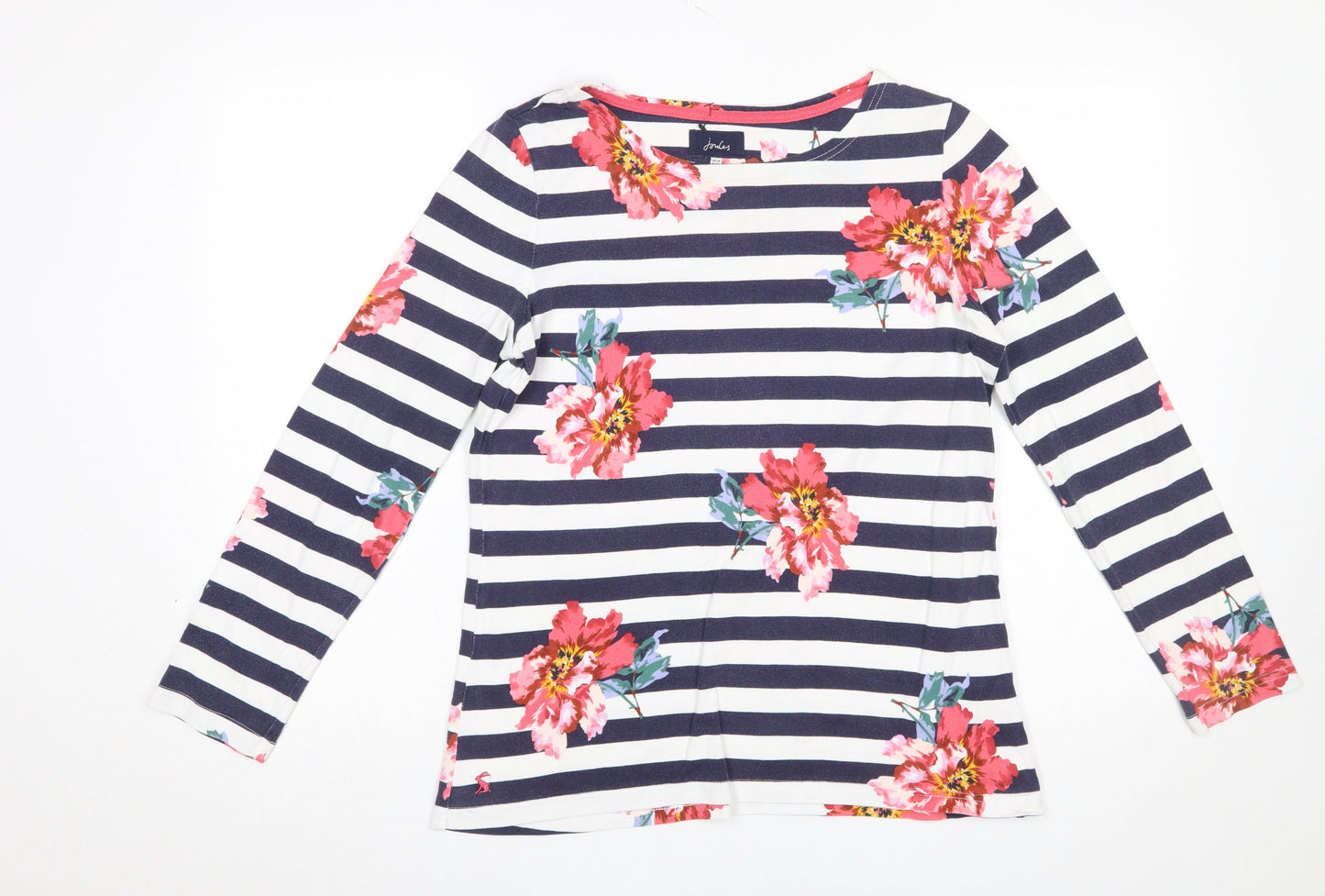 Joules Womens Multicoloured Floral Striped Long Sleeve Cotton T-Shirt Size 14