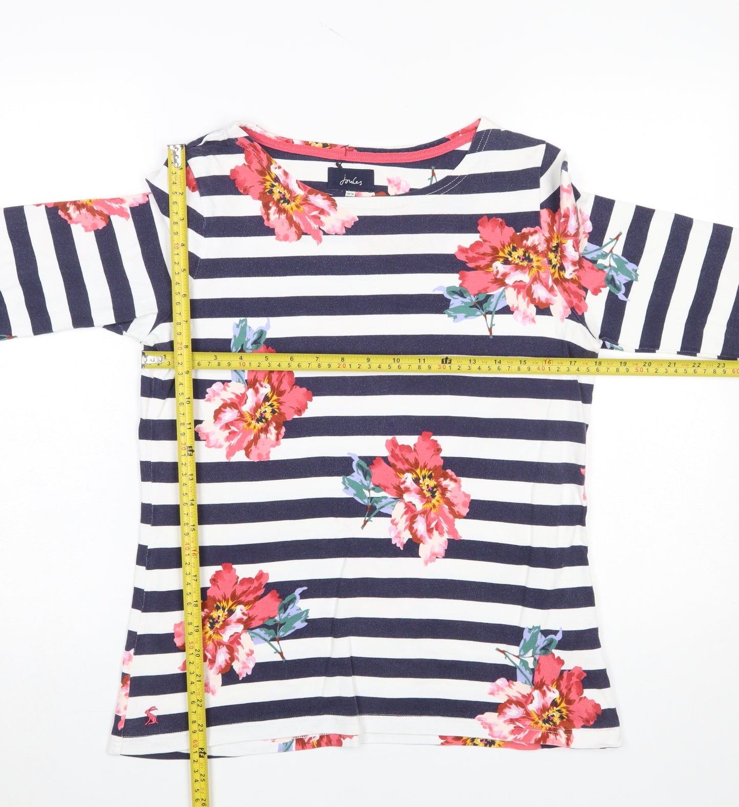 Joules Womens Multicoloured Floral Striped Long Sleeve Cotton T-Shirt Size 14