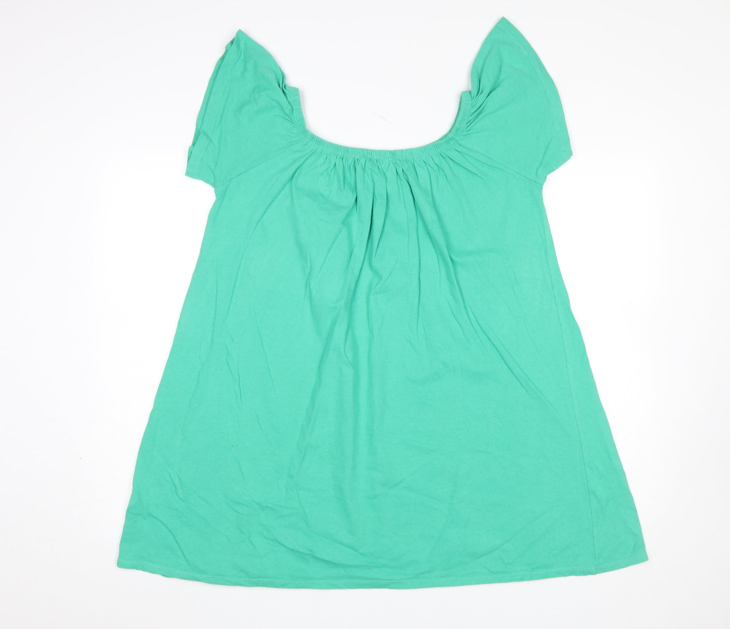 Red Herring Women’s Green Cotton Tunic Blouse Size 14 Scoop Neck
