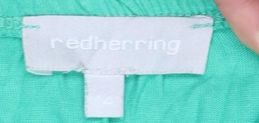 Red Herring Women’s Green Cotton Tunic Blouse Size 14 Scoop Neck