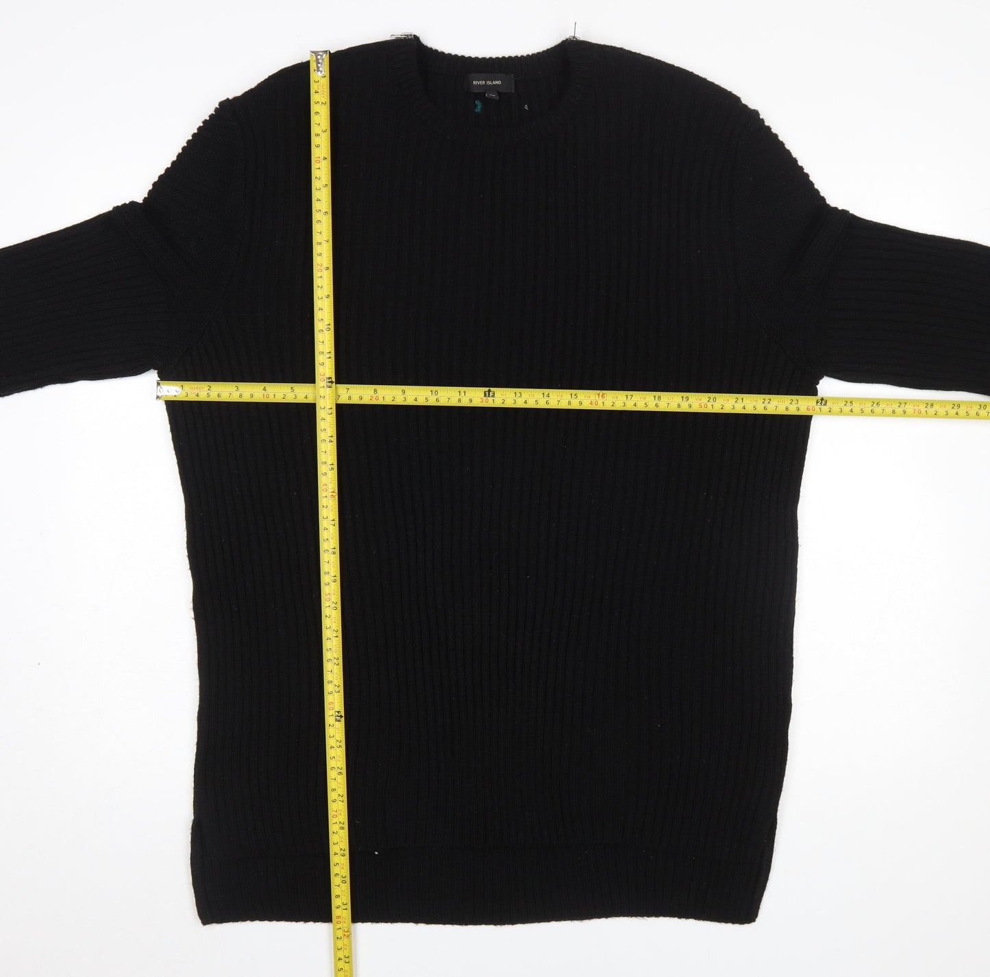 River Island Men's Black XL Ribbed Knit Pullover Jumper