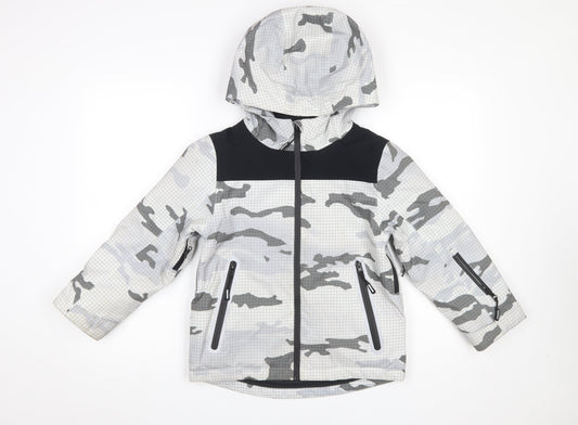 Marks and Spencer Boys Grey Camouflage Hooded Puffer Jacket 7-8 Years