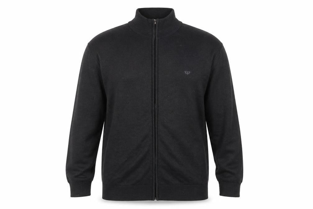D555 Men's Black Full Zip High Neck Cotton Knit Jumper 2XL