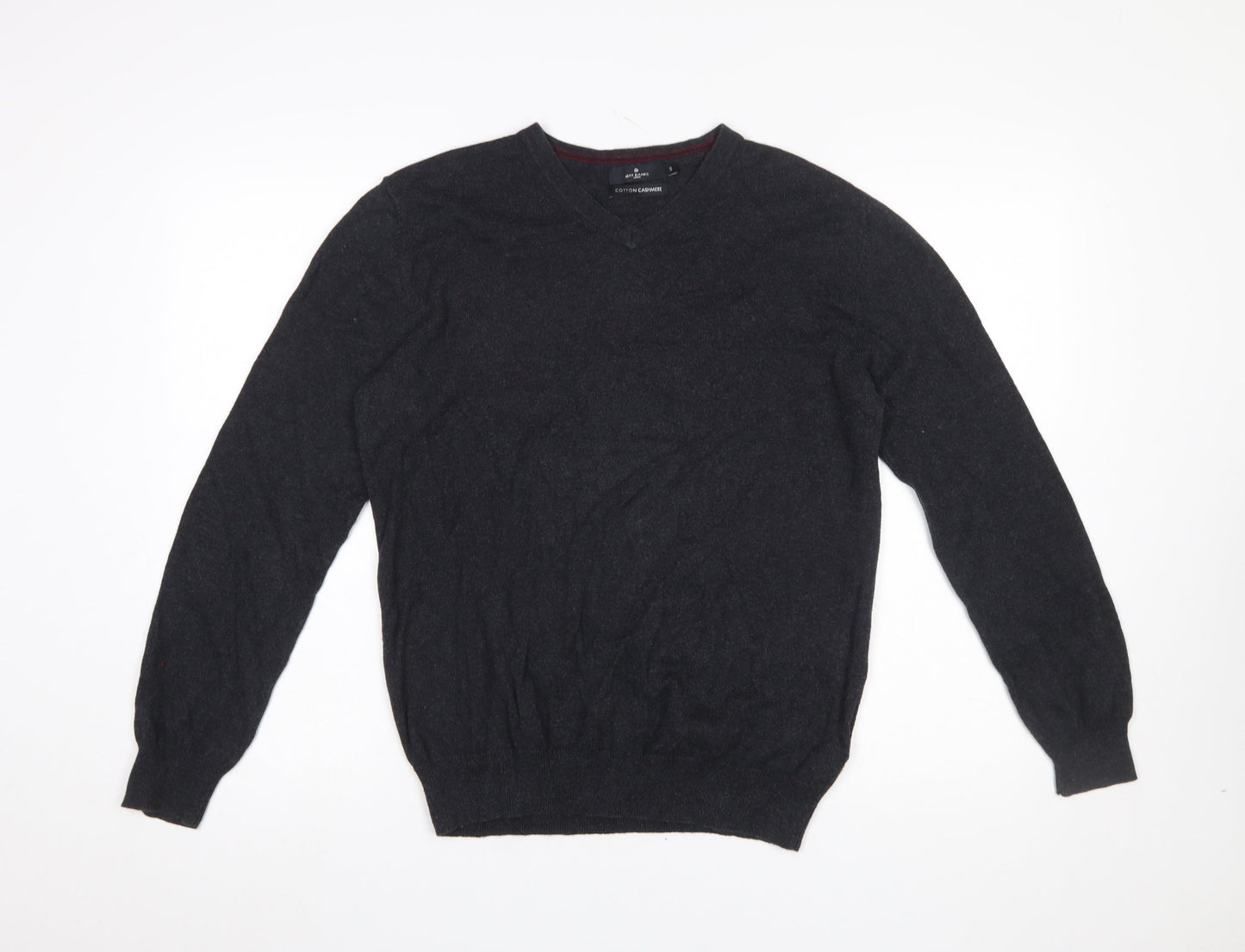 Jeff Banks Mens Black Cotton Cashmere V-Neck Jumper Size S Classic Fit