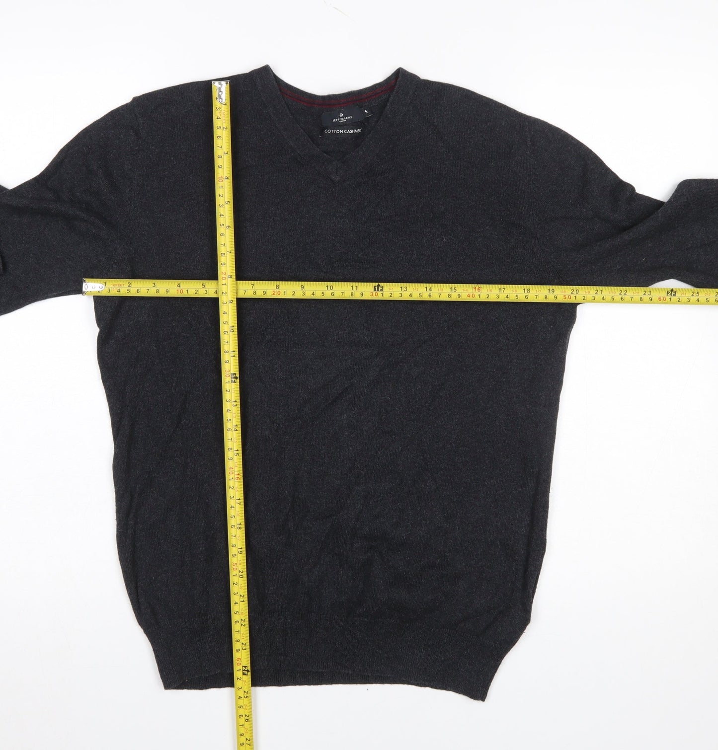 Jeff Banks Mens Black Cotton Cashmere V-Neck Jumper Size S Classic Fit
