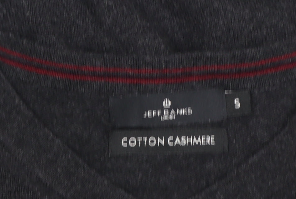 Jeff Banks Mens Black Cotton Cashmere V-Neck Jumper Size S Classic Fit