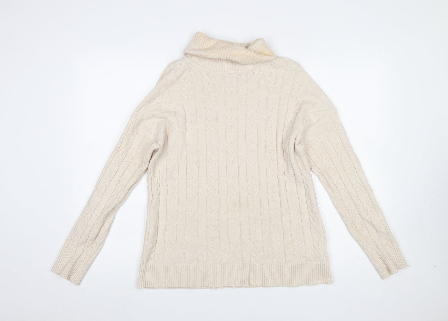 CC Fashion Women Beige Roll Neck Cable-Knit Jumper L/XL