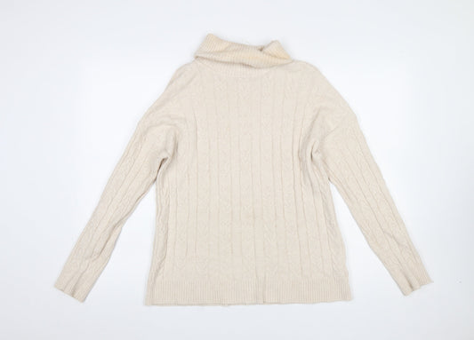 CC Fashion Women Beige Roll Neck Cable-Knit Jumper L/XL
