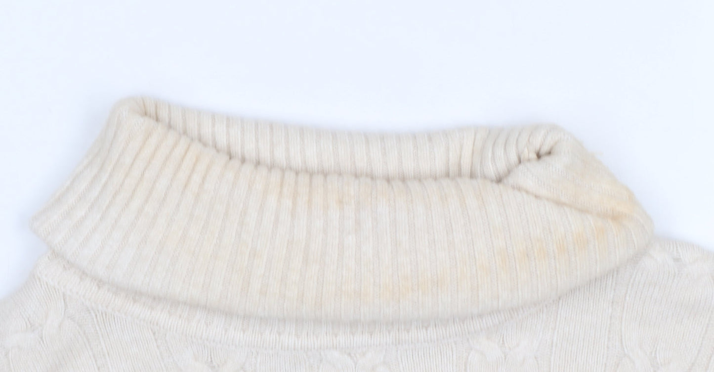 CC Fashion Women Beige Roll Neck Cable-Knit Jumper L/XL
