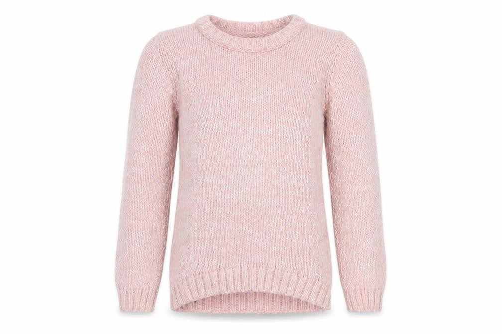 George Girls Pink Knit Jumper 7-8 Years Long Sleeve Crew Neck Soft Blend