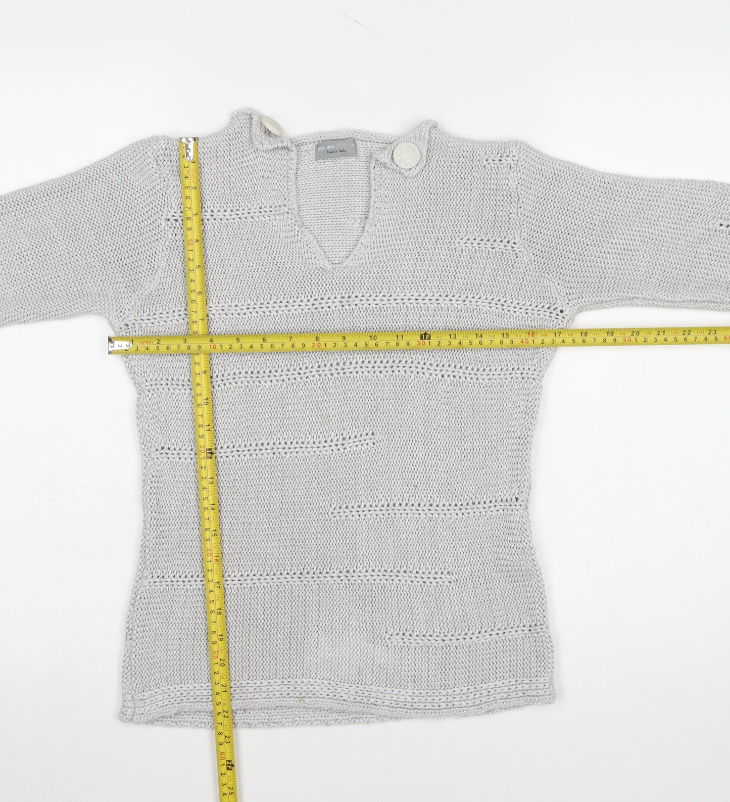 Marks and Spencer Per Una Women’s Grey Cotton V-Neck Knit Jumper M