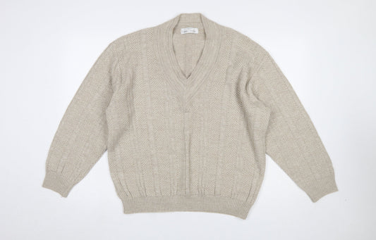 Marks & Spencer Men’s Beige V-Neck Cable-Knit Jumper Medium