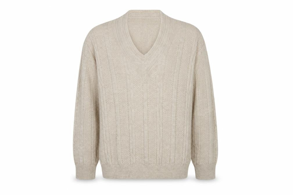 Marks & Spencer Men’s Beige V-Neck Cable-Knit Jumper Medium