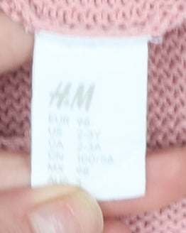 H&M Girls Pink Cotton Knit Cardigan 2-3 Years Long Sleeve Button Front