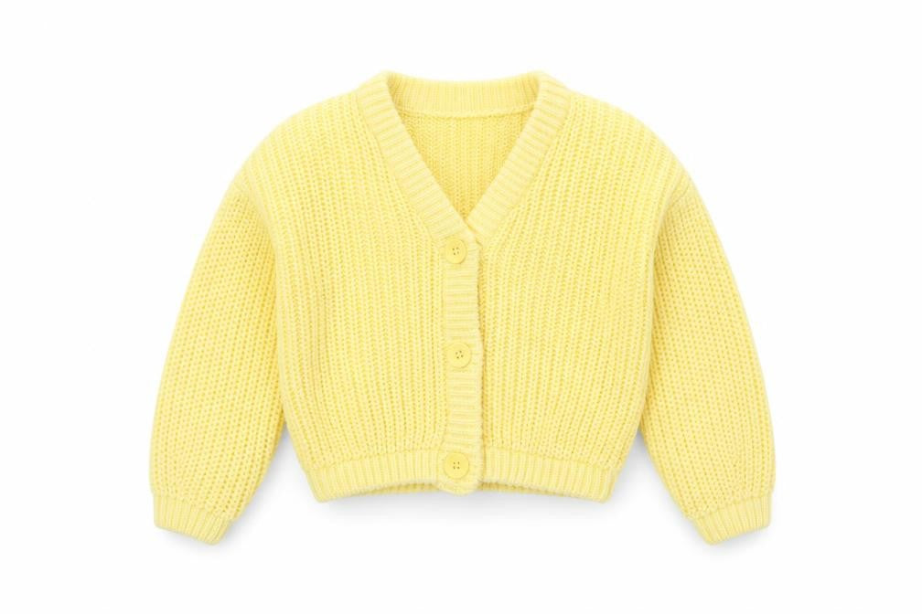 John Lewis Anyday Girls Yellow Cotton Acrylic Button Cardigan Age 6