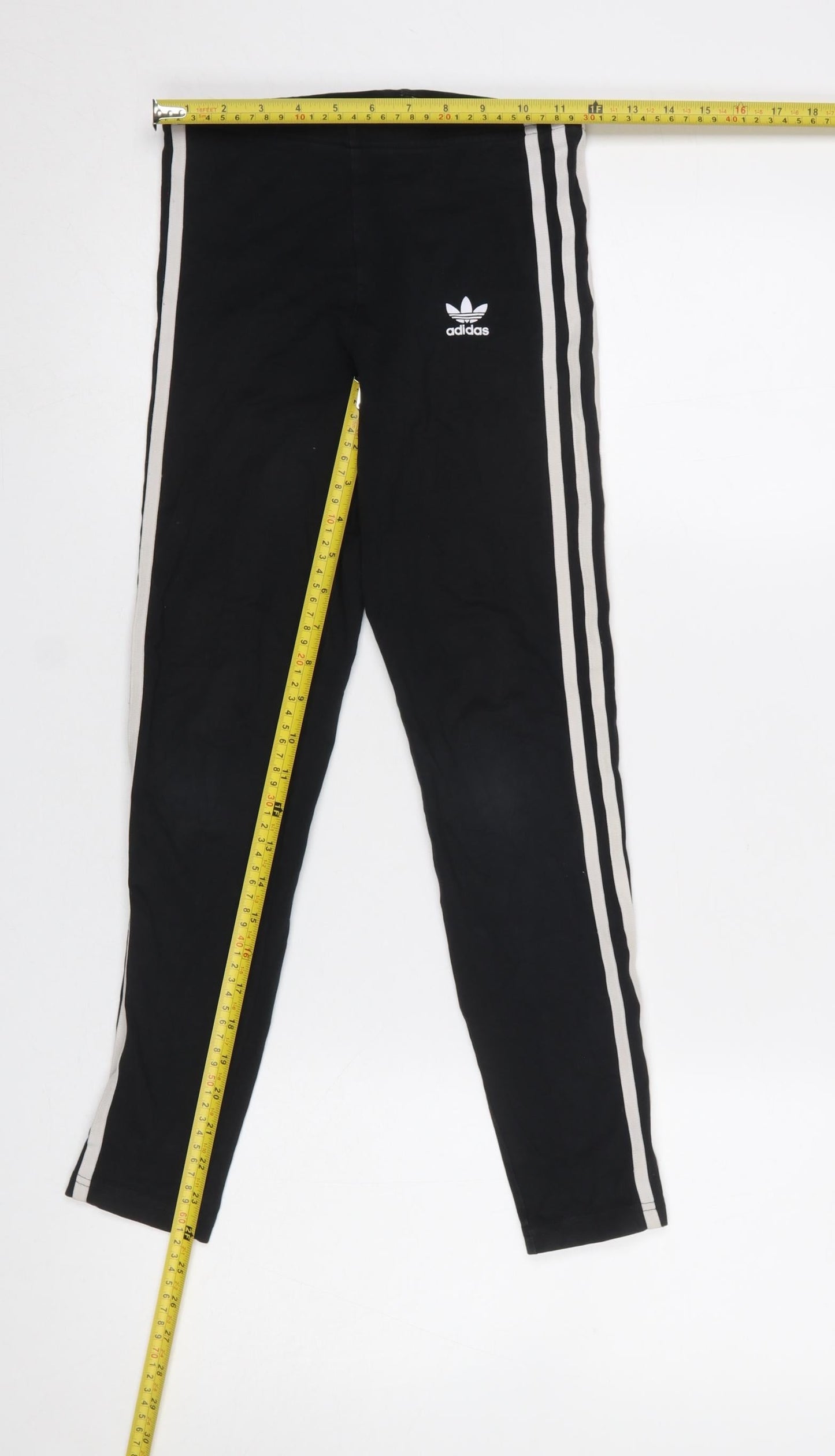 Adidas Girls Black Ankle Leggings 11-12 Years Cotton Stretch Side Stripe