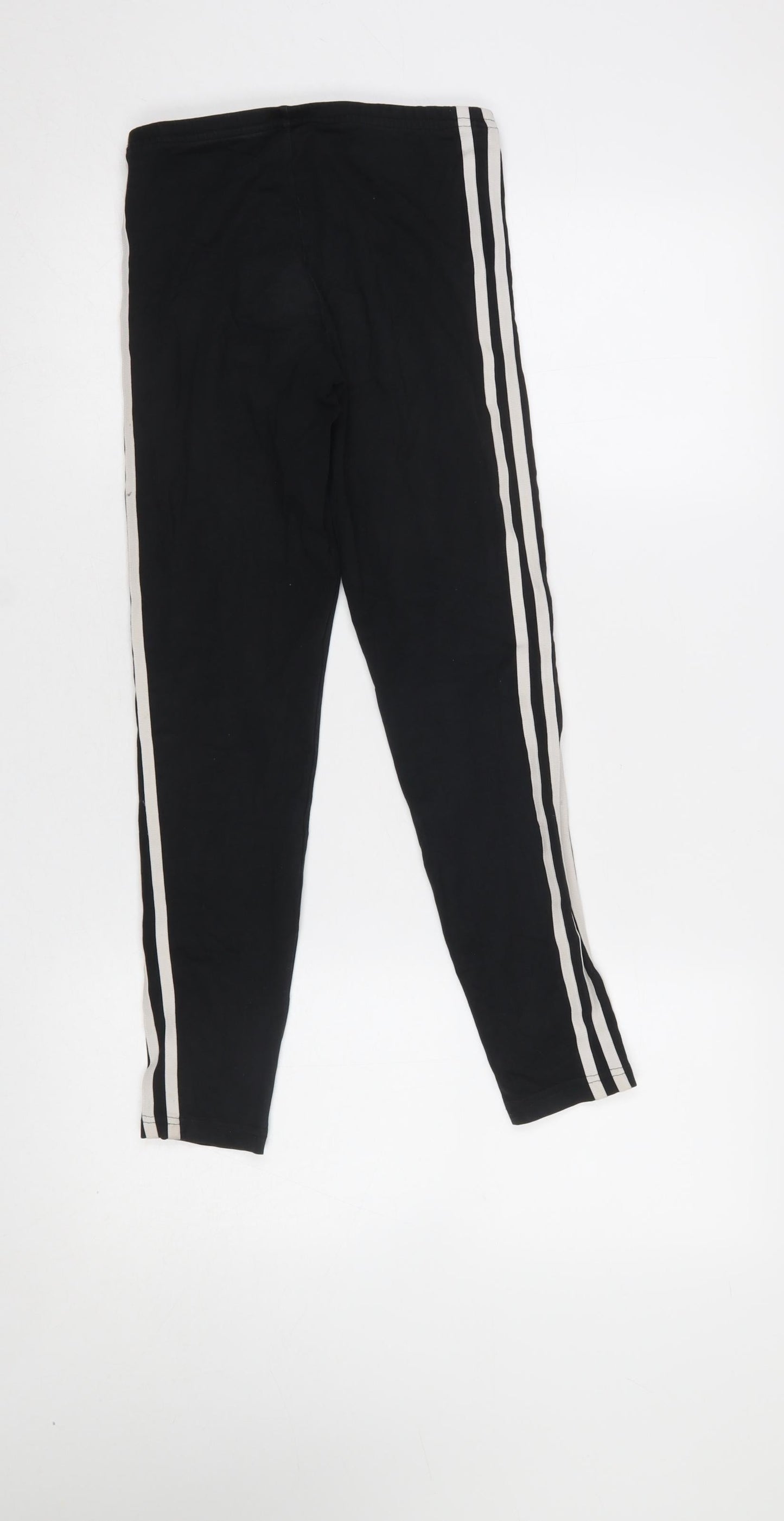Adidas Girls Black Ankle Leggings 11-12 Years Cotton Stretch Side Stripe