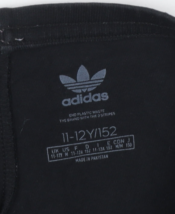 Adidas Girls Black Ankle Leggings 11-12 Years Cotton Stretch Side Stripe
