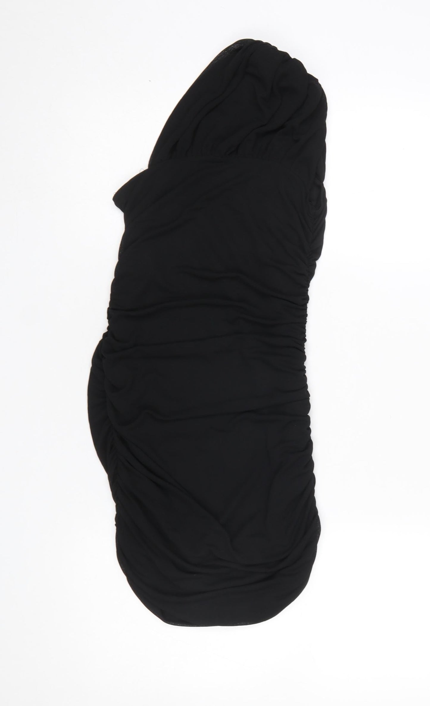 Zara Women Black S One Shoulder Ruched Bodycon Short Dress
