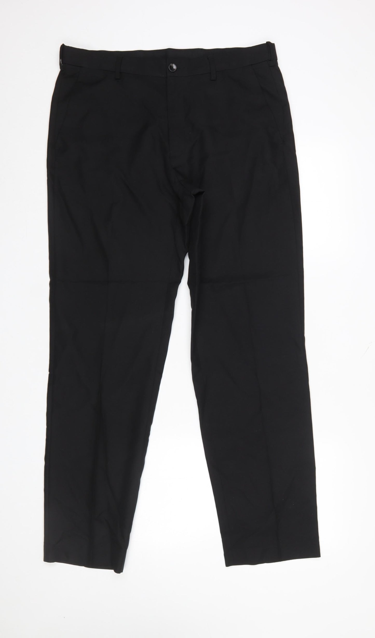 Marks and Spencer Men's Black Regular Fit Polyester Trousers 34W 31L