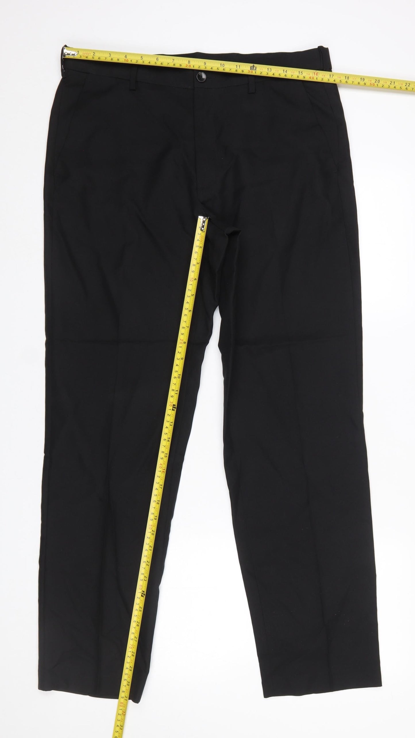 Marks and Spencer Men's Black Regular Fit Polyester Trousers 34W 31L