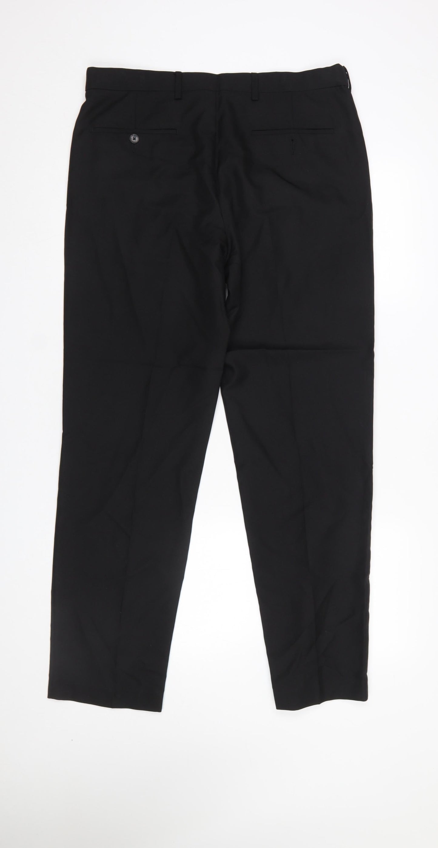 Marks and Spencer Men's Black Regular Fit Polyester Trousers 34W 31L