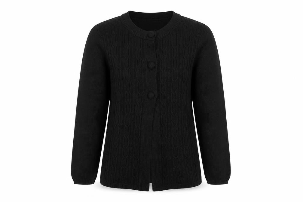 Bonmarché Women's Black Cable-Knit Crew Neck Cardigan Size M
