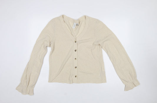 Y.A.S Women Beige V-Neck Button-Up Knit Cardigan Size M