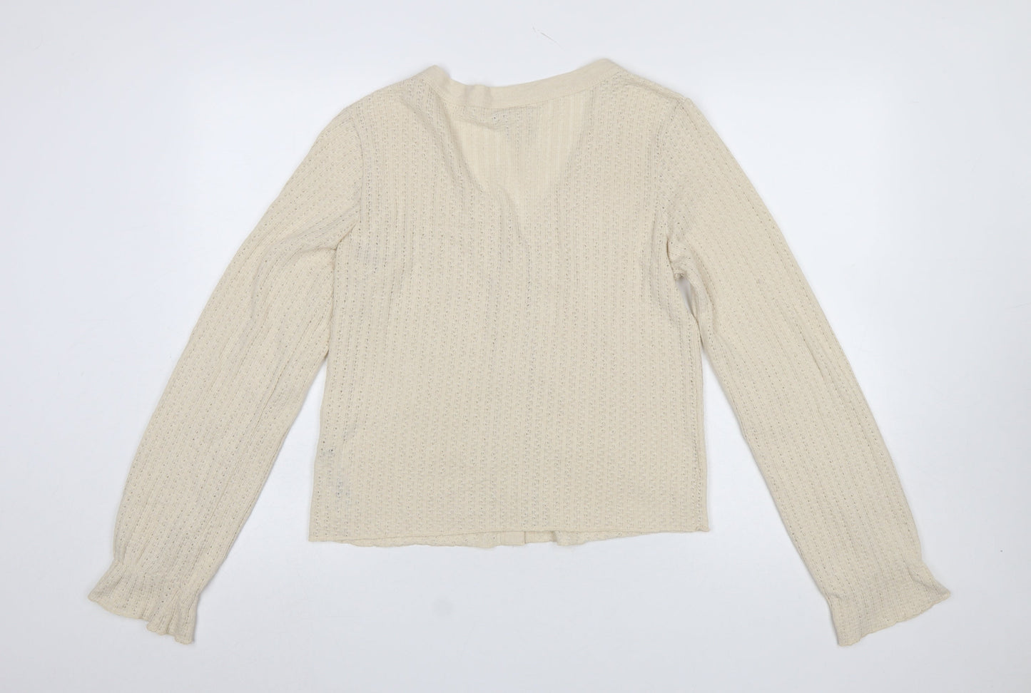 Y.A.S Women Beige V-Neck Button-Up Knit Cardigan Size M