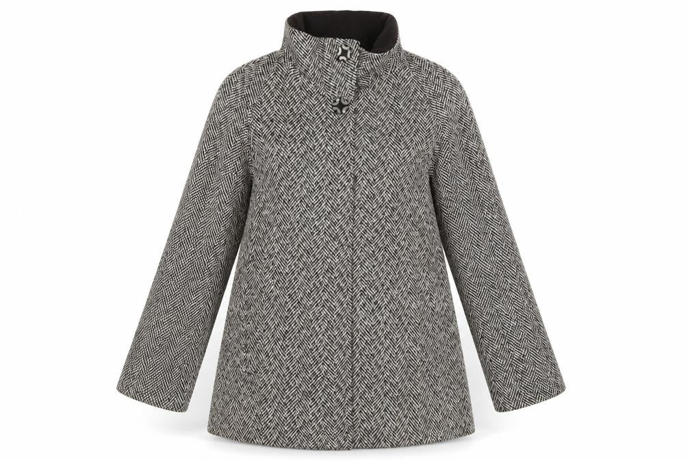Simple Wish Women Brown Herringbone Wool Blend Mid-Length Coat Size 14