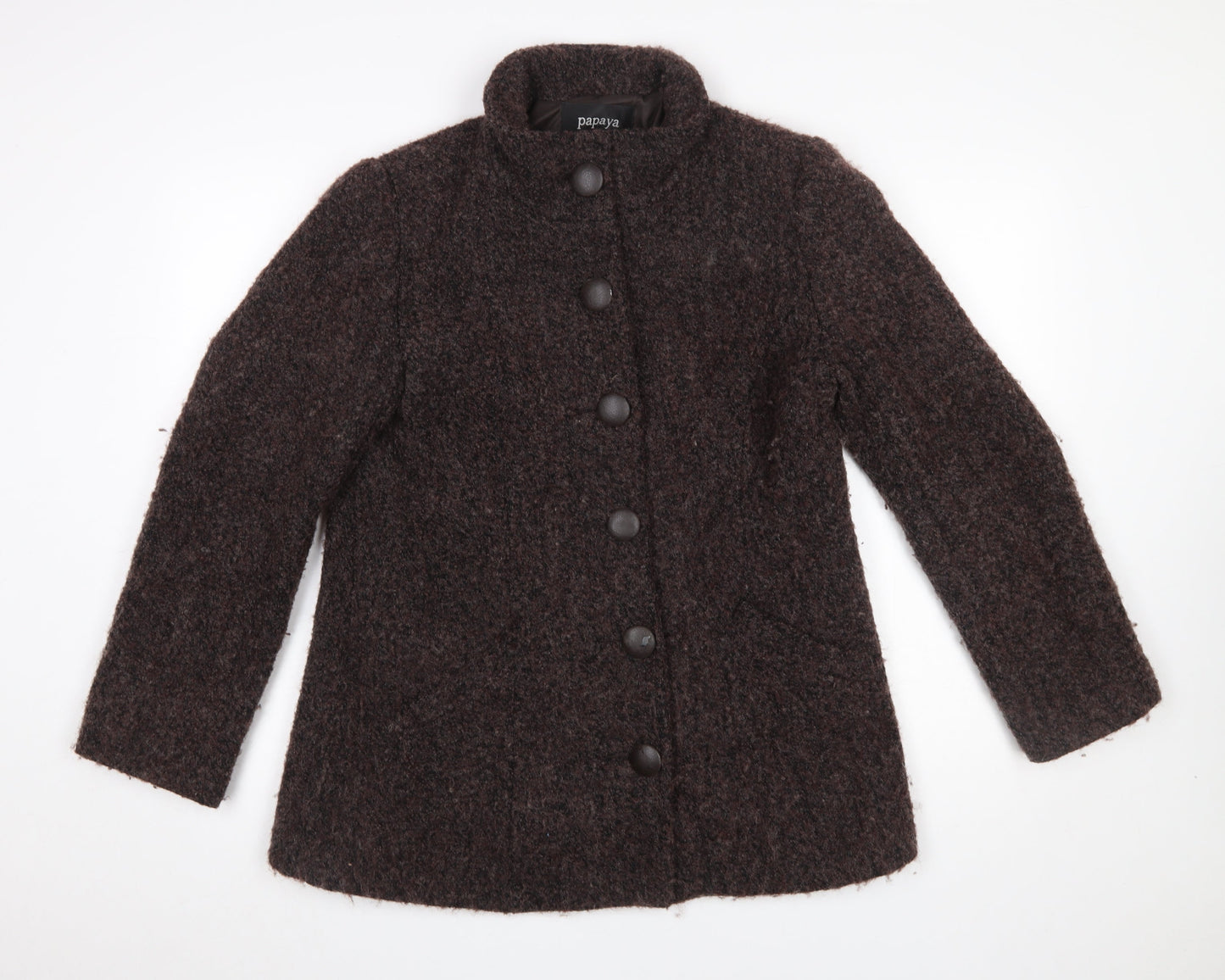 Papaya Women Brown Wool Blend Button Overcoat Size 14