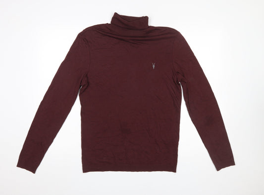 AllSaints Men's Burgundy Roll Neck Long Sleeve T-Shirt Size S