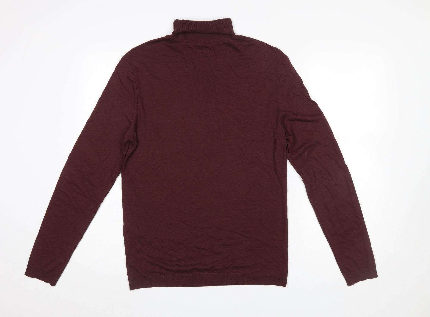 AllSaints Men's Burgundy Roll Neck Long Sleeve T-Shirt Size S