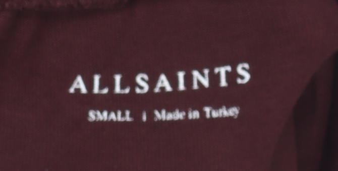AllSaints Men's Burgundy Roll Neck Long Sleeve T-Shirt Size S