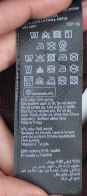 AllSaints Men's Burgundy Roll Neck Long Sleeve T-Shirt Size S