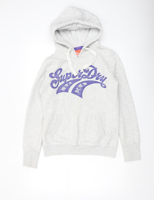Superdry Women Grey Pullover Hoodie Small Vintage Logo Sweatshirt
