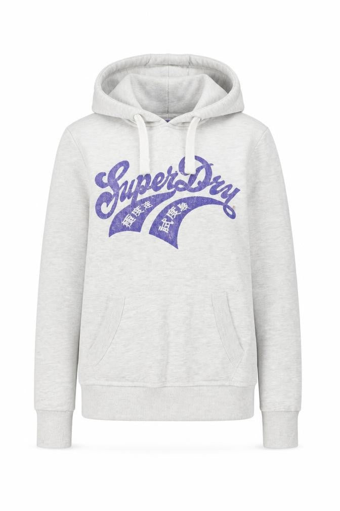 Superdry Women Grey Pullover Hoodie Small Vintage Logo Sweatshirt