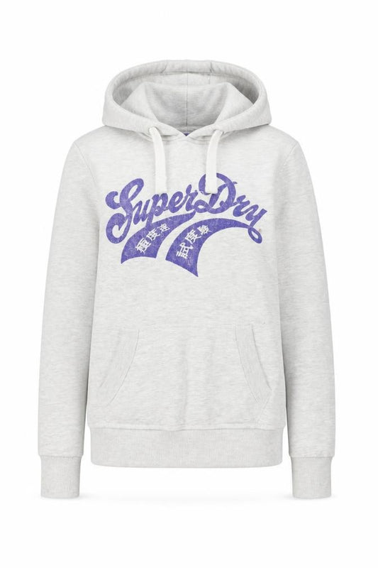 Superdry Women Grey Pullover Hoodie Small Vintage Logo Sweatshirt