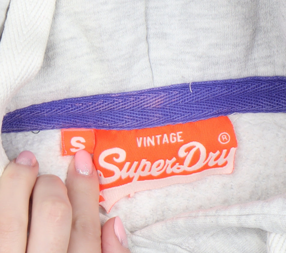 Superdry Women Grey Pullover Hoodie Small Vintage Logo Sweatshirt