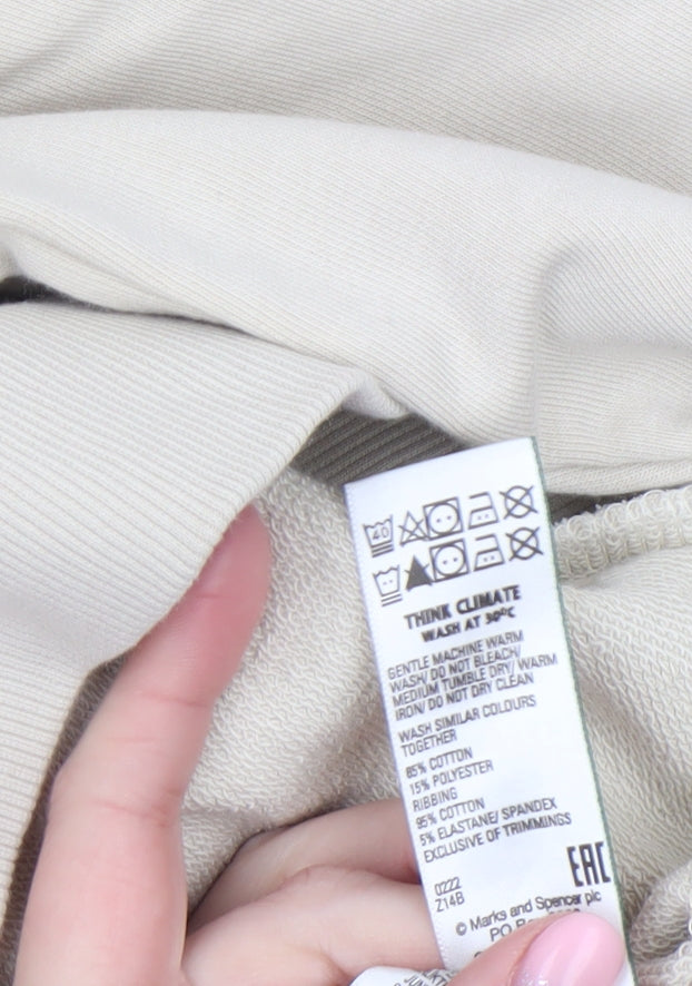 Marks and Spencer Women Beige Pullover Hoodie Size 10 Cotton Blend