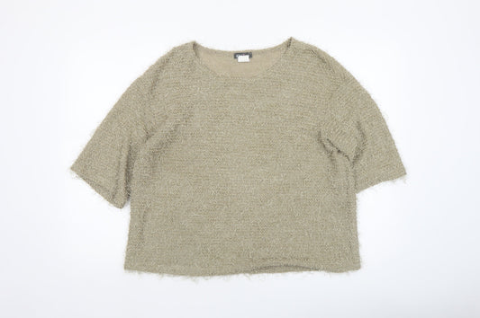 Kim & Co Women Beige 3/4 Sleeve Round Neck Knit Pullover Jumper L