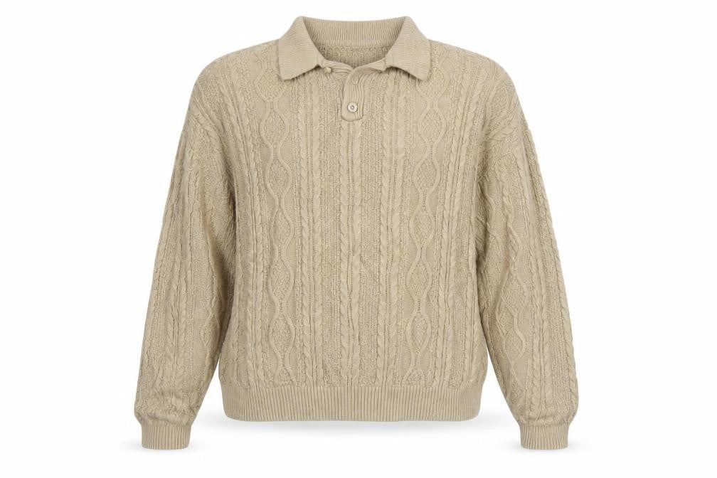 ASOS DESIGN Women’s Beige Cable-Knit Collared Jumper XL Acrylic